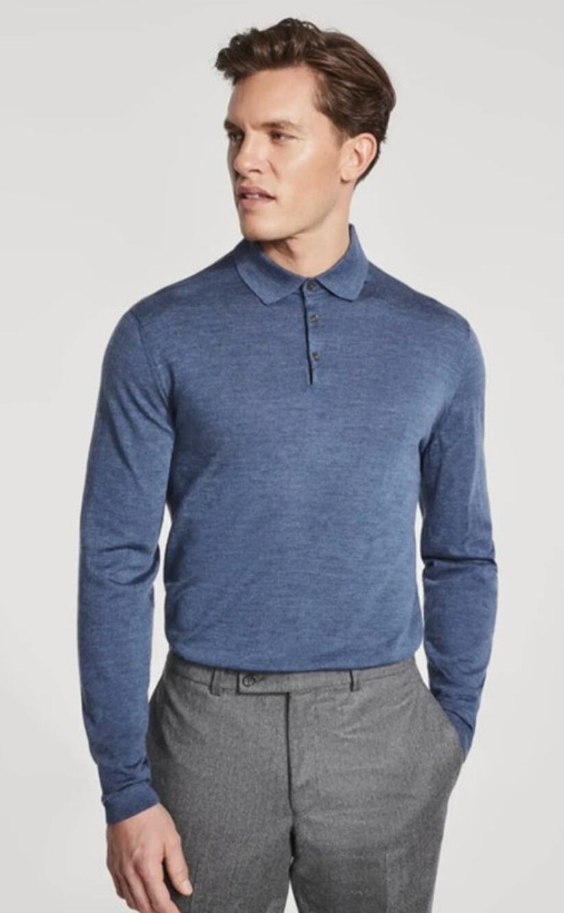 Jack Victor Redfern Polo Sweater XL Blue Merino Wool Silk Cashmere NWT $298